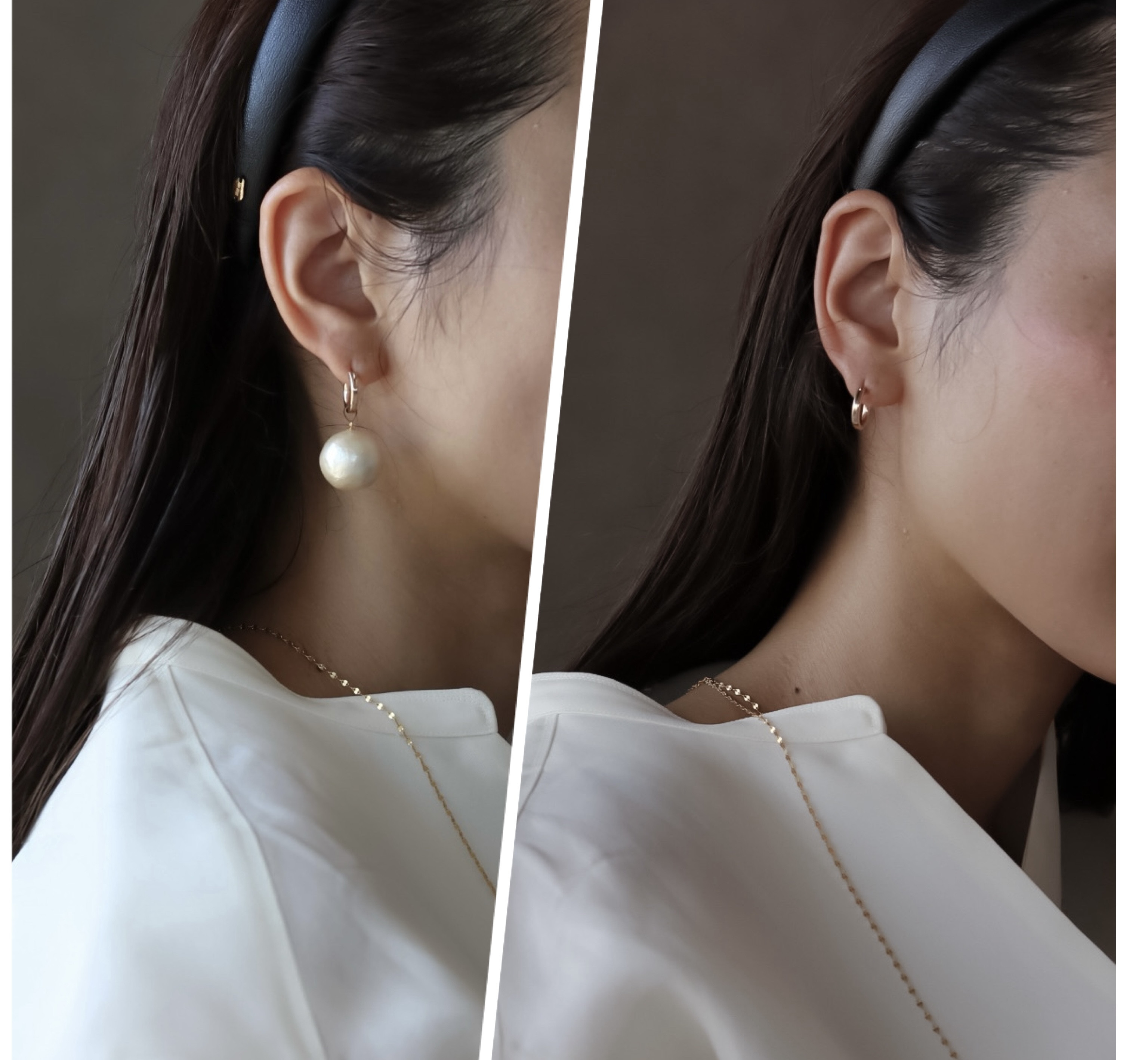 【Perle de blanc Jewelry】14kgf 2way mini hoop ＆big pearl ピアス