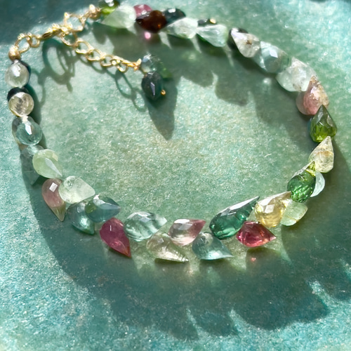 14kgfバイカラートルマリンブレスレット 14kgf＊トルマリンの花冠ブレスレット＊バイカラートルマリン