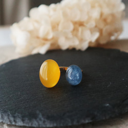 天然石イエローカルセドニーとカイヤナイトのフォークリング　金アレ対応 5枚目の画像