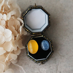 天然石イエローカルセドニーとカイヤナイトのフォークリング　金アレ対応 4枚目の画像