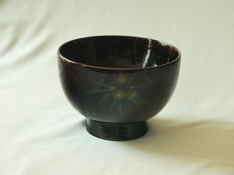 会津塗 漆器 重箱 黒地 植物模様