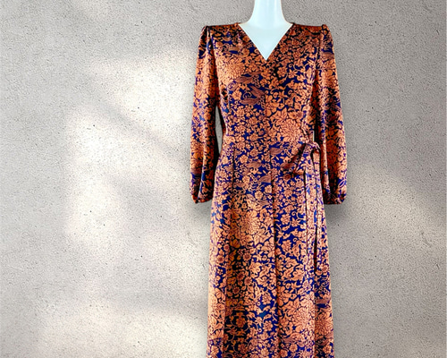 着物リメイク　カシュクール　ロングワンピース 一点物・正絹着物リメイク】和洋ミックス 欧州仕立てのXライン：凛と