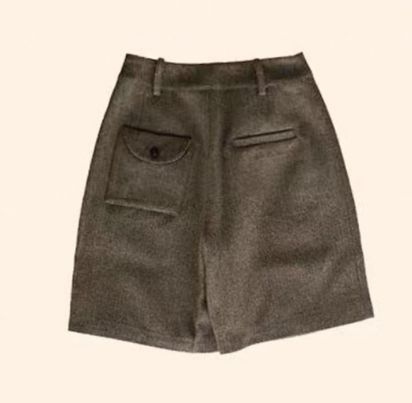 おしゃれ度アップ　ウール混ショートパンツ　ヘリンボーン柄　ポケット付き【春秋】ブラウン系 9枚目の画像
