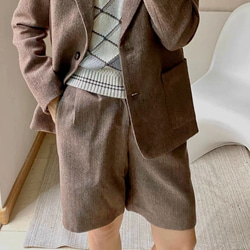 おしゃれ度アップ　ウール混ショートパンツ　ヘリンボーン柄　ポケット付き【春秋】ブラウン系 4枚目の画像