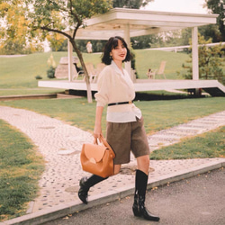 おしゃれ度アップ　ウール混ショートパンツ　ヘリンボーン柄　ポケット付き【春秋】ブラウン系 10枚目の画像