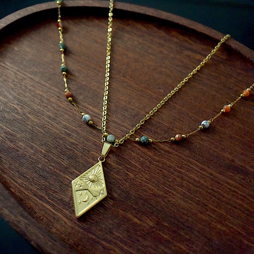 Creema限定】天体チャームと天然石ビーズのネックレス2点セット