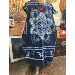 大漁旗の柿渋染めワンピース 古布リメイク ワンピース 着物リメイク  