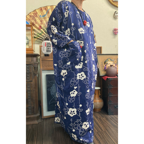 小紋の絞りの着物からのワンピース(ストール付き) 着物リメイク