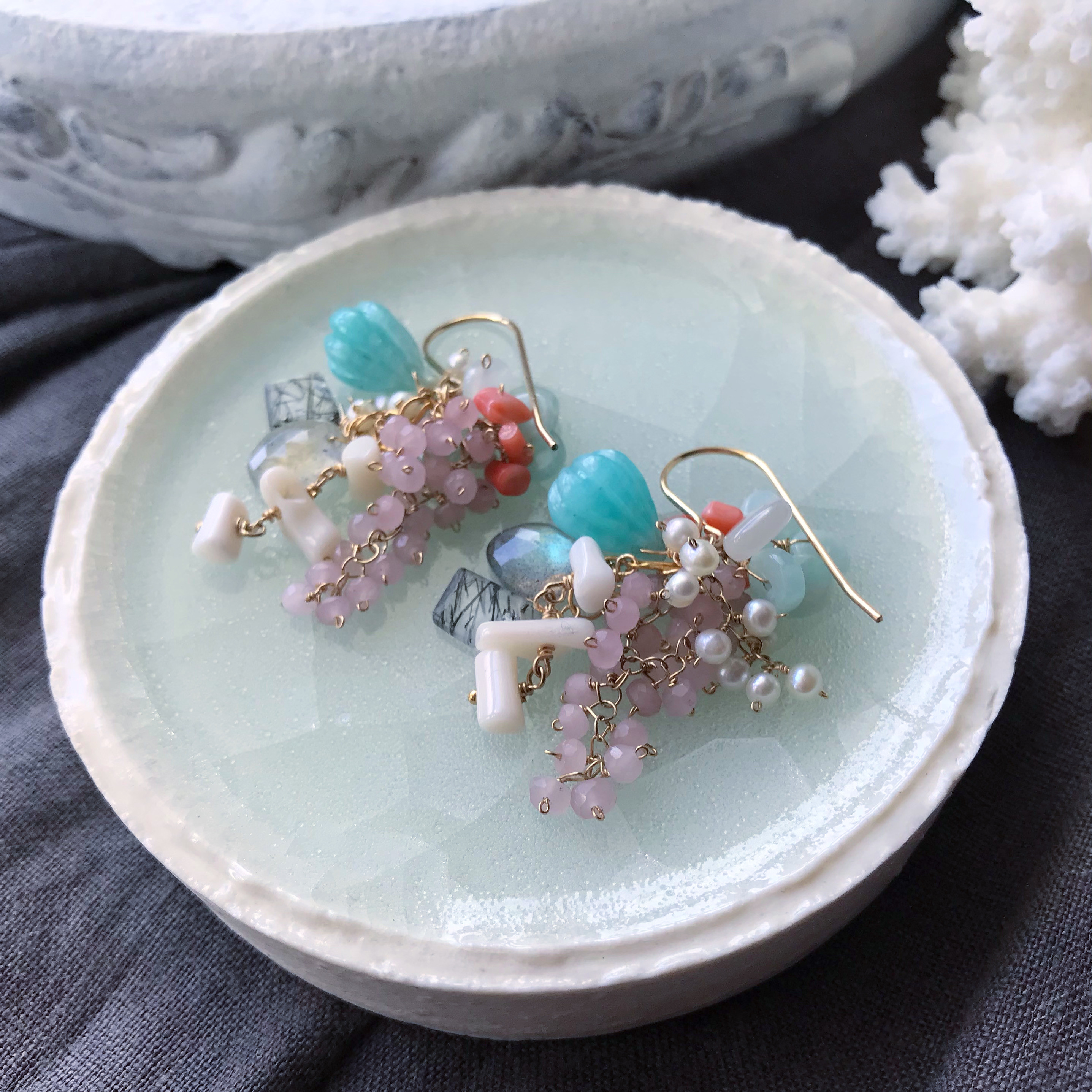 【Ｋ14gf】アマゾナイトとグァバクォーツのピアス(イヤリング)