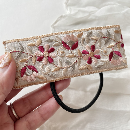 インド刺繍 ヘアゴム ワイヤー入り ヘアアクセサリー ゴム 刺繍