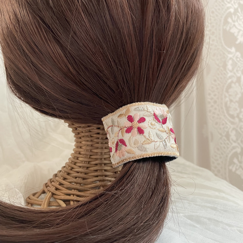 インド刺繍 ヘアゴム ワイヤー入り ヘアアクセサリー ゴム 刺繍