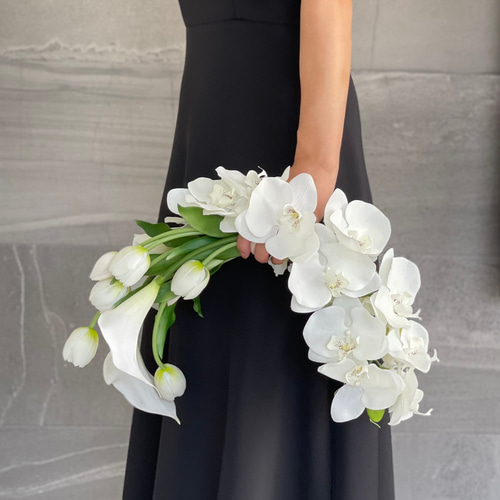 バレリーナブーケ・ブートニア、ヘッドドレスセット ホワイトバレリーナブーケ♪ウェディングブーケ ブートニア付き 前撮り