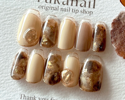 ネイルチップ オーダーネイル ネイルチップオーダー フルオーダーネイル べっ甲 楽天市場】オーダーネイルチップ べっ甲とぷっくりフラワーの上品