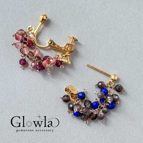 再販》 シルバーオブシディアン・ラピスラズリ 16kgpピアス/16kgpイヤリング 天然石 イヤリング・ノンホールピアス Glowla（グロウラ）  通販｜Creema(クリーマ) 18220959