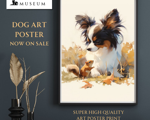 ✨【原画】『庭園でダンス』（絵画　パステル画　パピヨン　植物画　動物画　犬の絵） ワンダフルライフ - パピヨン犬 No.3】アートポスター 犬の絵 犬