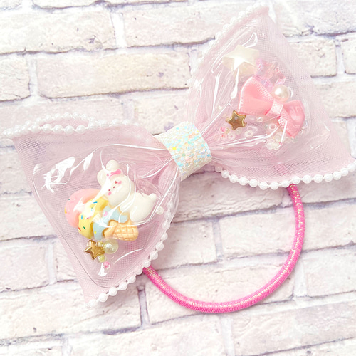 ハンドメイド★キッズリボンヘアゴム★紫★大きめ★うさぎ★きらきらチャーム付き ハンドメイド☆キッズリボンヘアゴム☆紫☆大きめ☆うさぎ