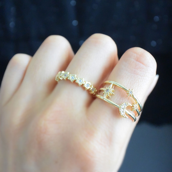 【キラキラ星】L & Co. ゴールドリング 惑星とスターラインのオープンリング2点セット ゴールド 指輪・リング