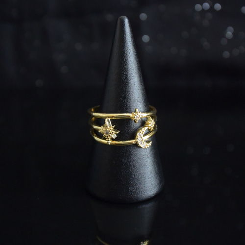 惑星とスターラインのオープンリング2点セット ゴールド 指輪・リング