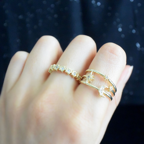 惑星とスターラインのオープンリング2点セット ゴールド 指輪・リング