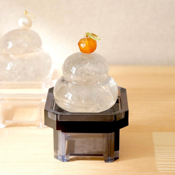 【年内発送完売】天然石の小さな鏡餅　水晶　クリスタル　カーネリアン　パール　オパール　お正月 1枚目の画像
