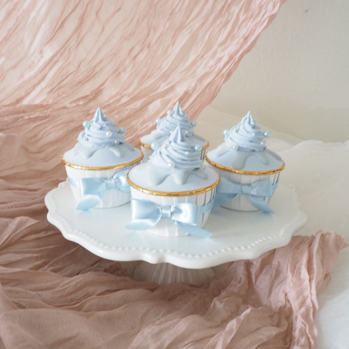 参考画像 クレイカップケーキ くすみブルーなカップケーキ】クレイケーキ ディスプレイケーキ
