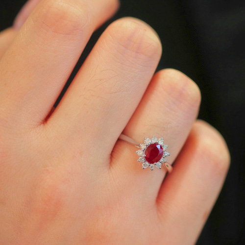 天然ダイヤモンド付きルビーリングk18 