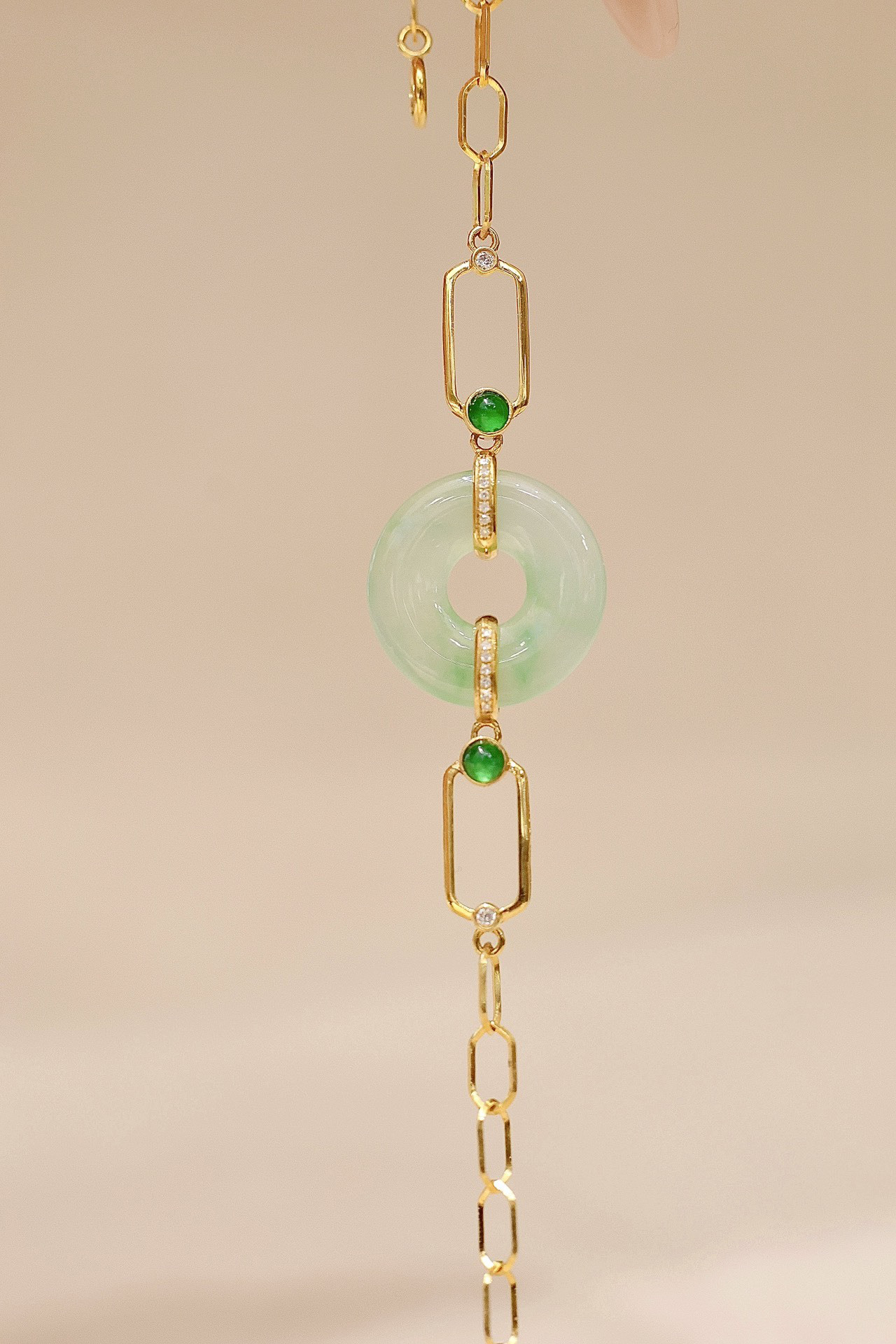 天然ダイヤモンド付きヒスイブレスレットk18