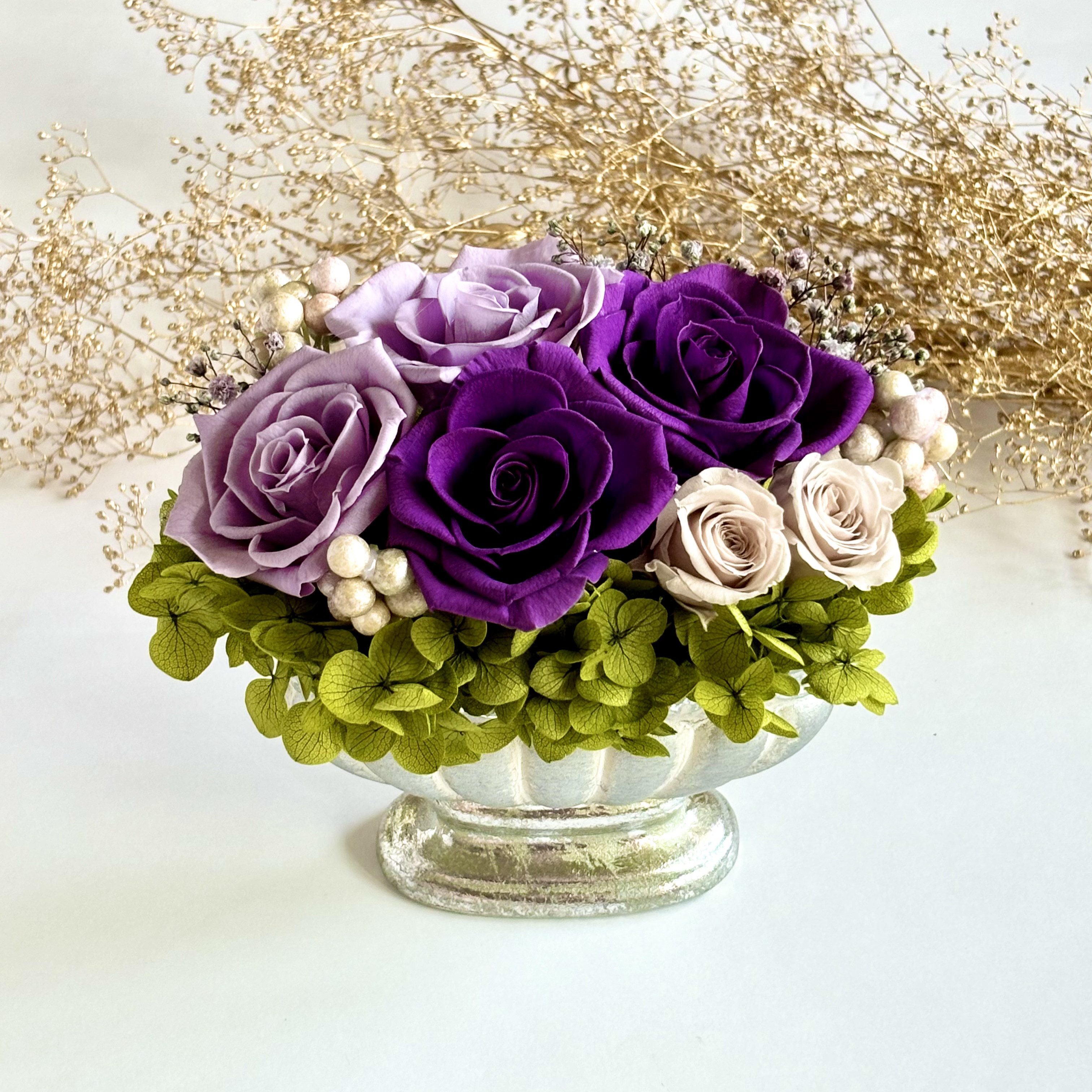 プリザーブドフラワーアレンジメント　パープル　紫　古希　喜寿　敬老の日　母の日