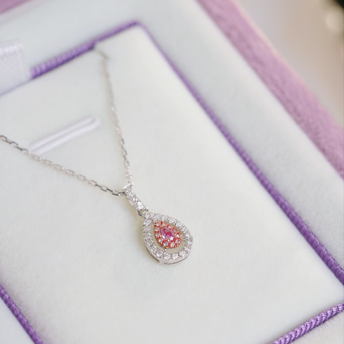 ピンクダイヤモンド付きペンダントk18 ネックレス・ペンダント パール