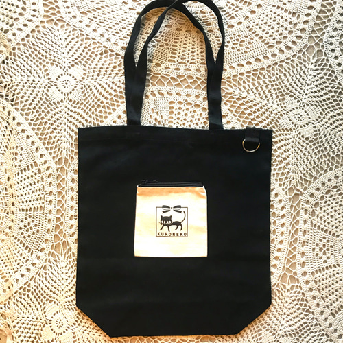 黒ねこちゃんのキャンバストートバッグ 猫 ネコ ポーチ sakamocchann 