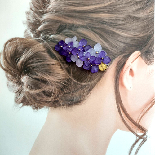 受注製作】世界に一つだけの紫陽花アナベル艶々ヘアクリップ すみれ