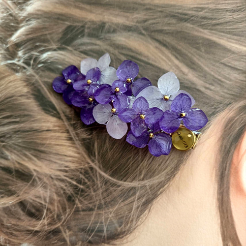受注製作】世界に一つだけの紫陽花アナベル艶々ヘアクリップ すみれ