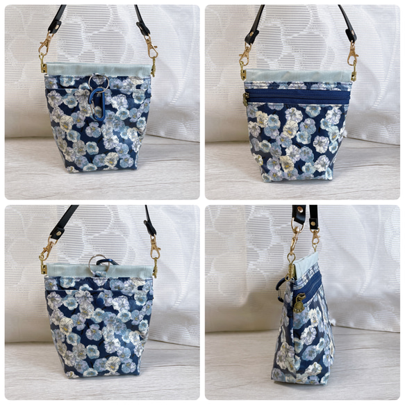 《受注制作》防水・消臭マナーポーチ/お散歩バッグ/花柄×ネイビー/犬  小型 中型/うんち袋 撥水 ラミネート/送料無料 8枚目の画像