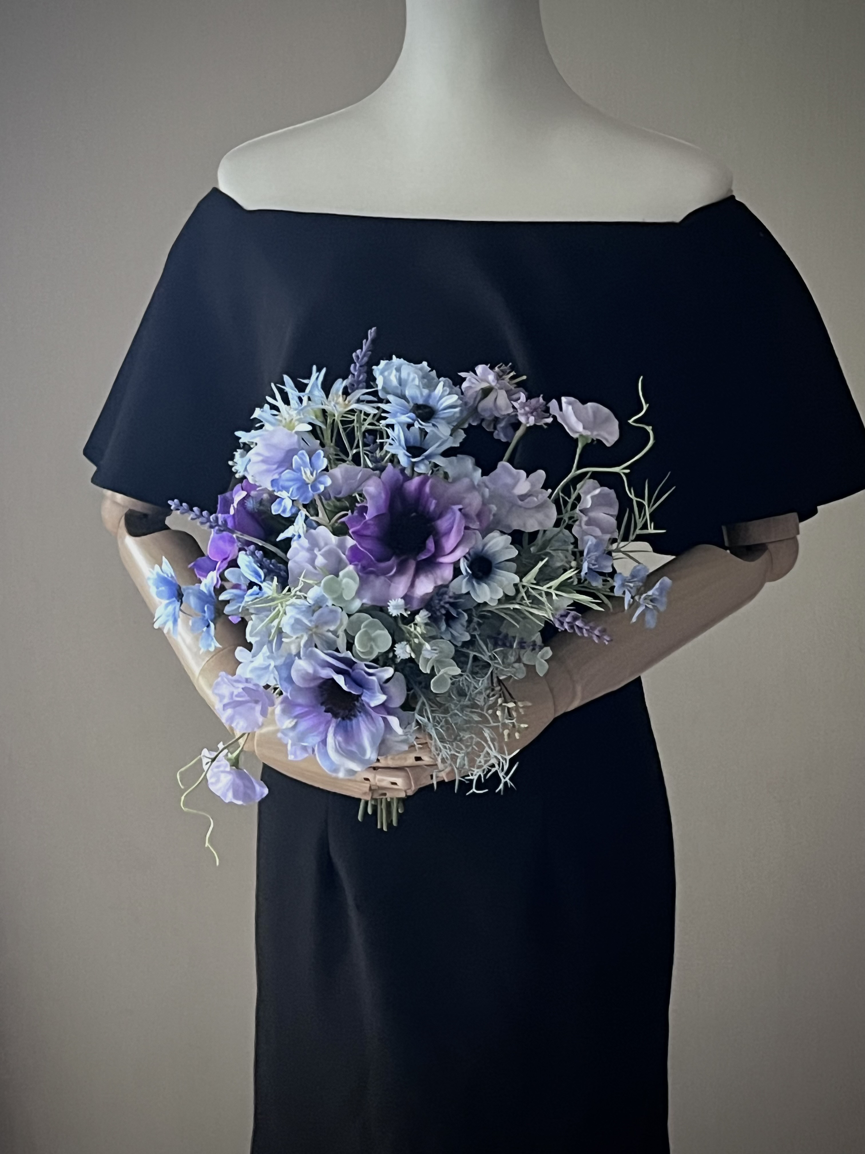 ウェディングブーケ/造花ブーケ/前撮り/アネモネブーケ/青ブーケ