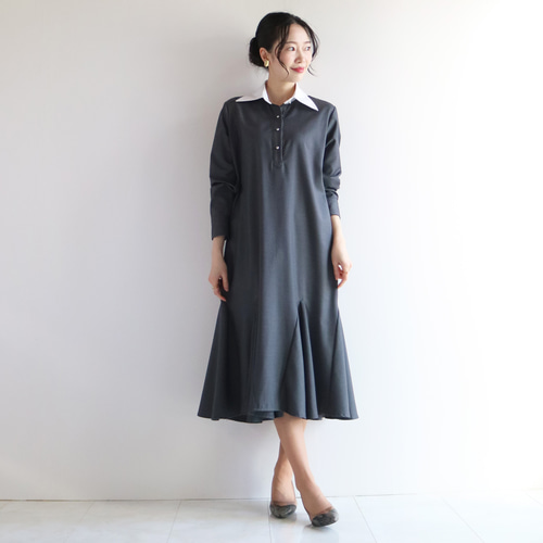 New秋冬【チャコールグレー】知的フォーマルシャツ風マーメイド
