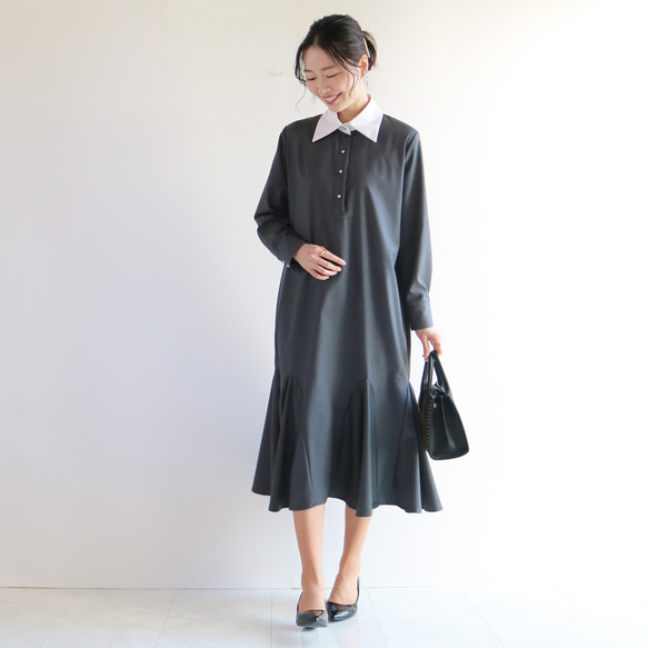 New秋冬【チャコールグレー】知的フォーマルシャツ風マーメイド  