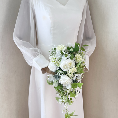 ウェディングブーケ キャスケードブーケ 造花ブーケ アーティ