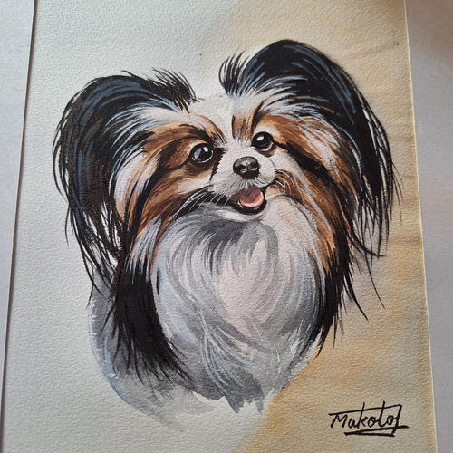 水彩画 キュートなパピヨン 絵画 makochin 通販 18222133｜Creema