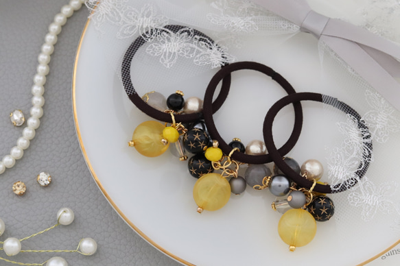 イエロー×ブラック◇じゃらじゃらヘアゴム◇Creema限定 秋限定2024