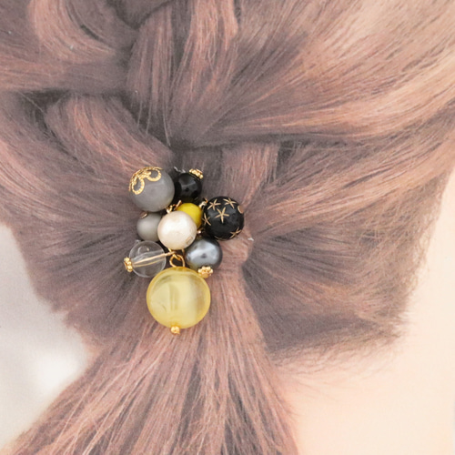 イエロー×ブラック◇じゃらじゃらヘアゴム◇Creema限定 秋限定