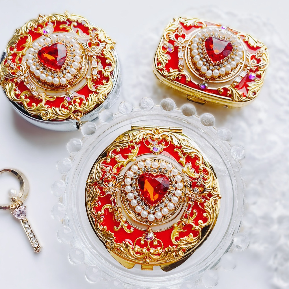 キラキラ魔法のプリンセスコンパクト　赤　両面ミラー