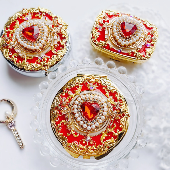 キラキラ魔法のプリンセスコンパクト 赤 両面ミラー 手鏡 momoxx 通販