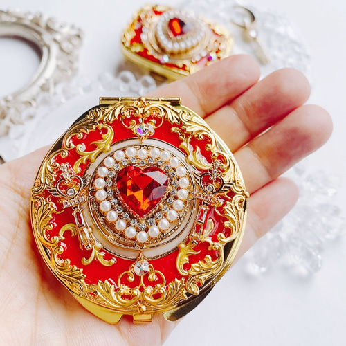 キラキラ魔法のプリンセスコンパクト 赤 両面ミラー 手鏡 momoxx 通販