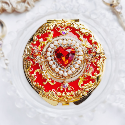 キラキラ魔法のプリンセスコンパクト 赤 両面ミラー 手鏡 momoxx 通販