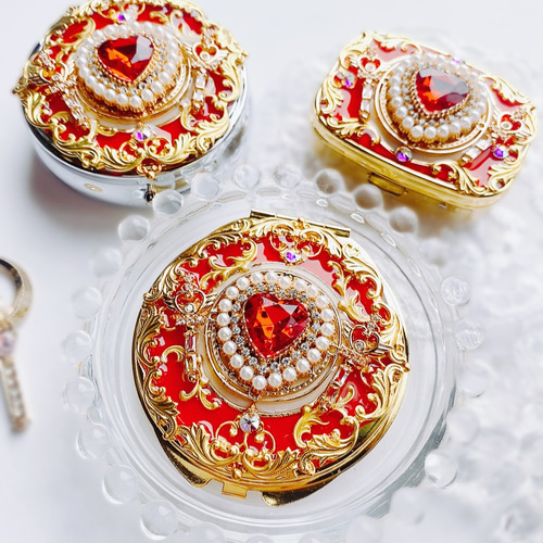 キラキラ魔法のプリンセスコンパクト 赤 両面ミラー 手鏡 momoxx 通販