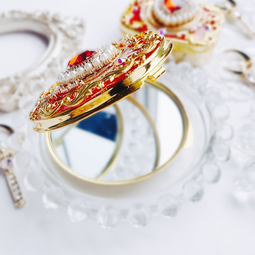 キラキラ魔法のプリンセスコンパクト 赤 両面ミラー 手鏡 momoxx 通販