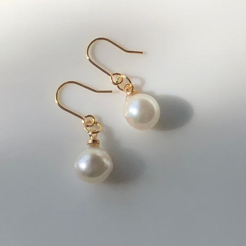 一粒 あこや真珠 ドロップ パール フック ピアス シェルピアス 綺麗 