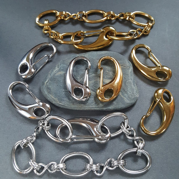 [1pcs] オール ステンレス 約32mm カラビナ ゴールド 金具 留め具 サージカルステンレス 金属アレルギー対応 4枚目の画像