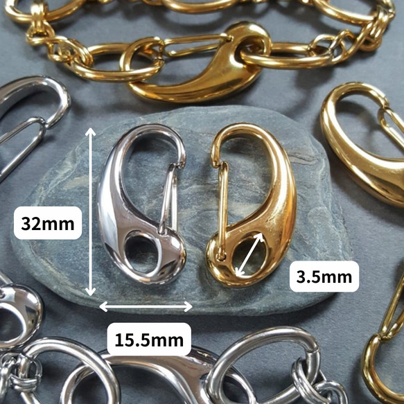 [1pcs] オール ステンレス 約32mm カラビナ ゴールド 金具 留め具 サージカルステンレス 金属アレルギー対応 16枚目の画像