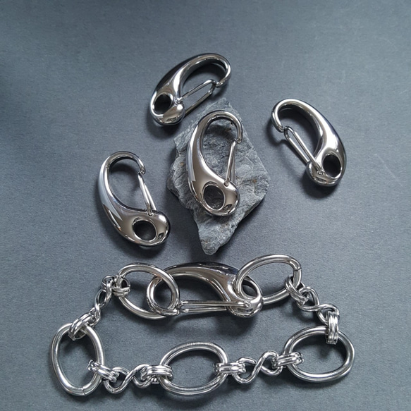 [1pcs] オール ステンレス 約32mm カラビナ ゴールド 金具 留め具 サージカルステンレス 金属アレルギー対応 15枚目の画像